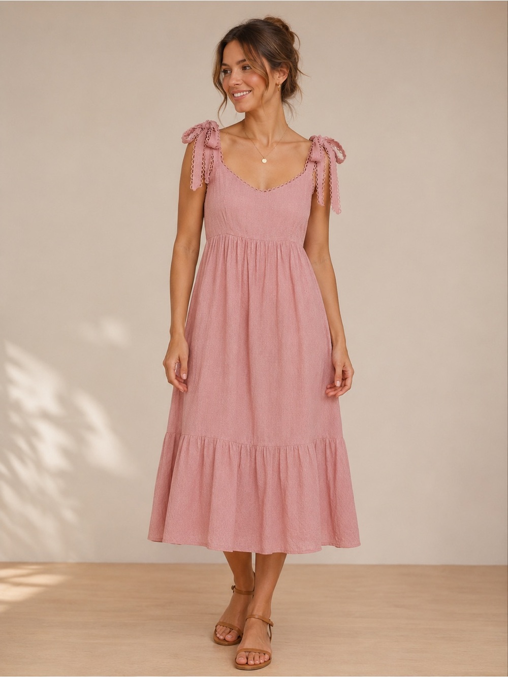 Pink Prairie Boho Cottagecore Blush Pink Midi Dress Size‎ Large - MINE